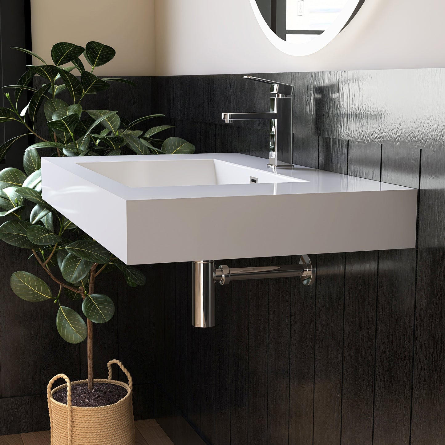 Medunjess 35" Precision Molded SMC Wall-Hung Bathroom Sink Single Basin