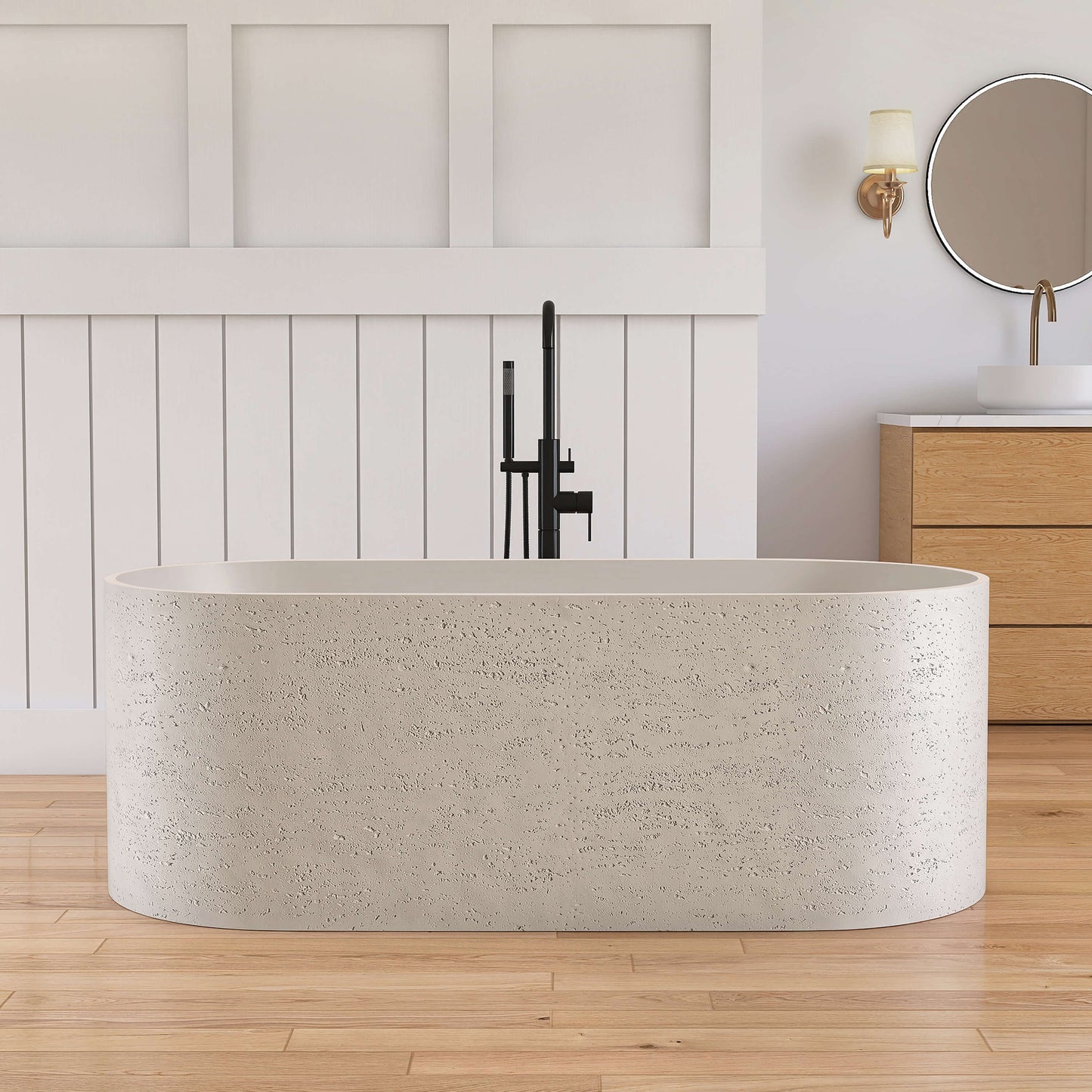 Medunjess 63'' Morae Freestanding Bathtub Solid Surface Stone