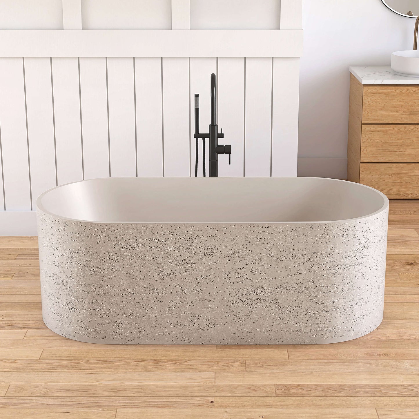 Medunjess 63'' Morae Freestanding Bathtub Solid Surface Stone