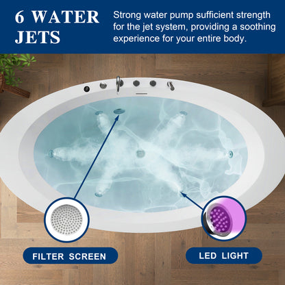 Medunjess 71'' Aura Freestanding acrylic massage bathtub，6-nozzle massage