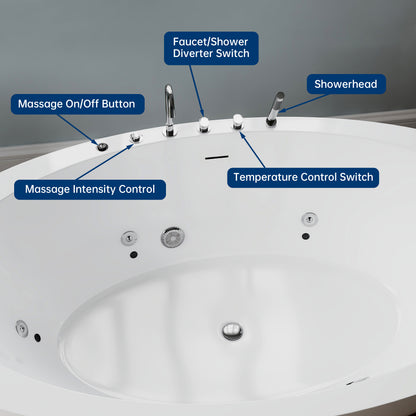 Medunjess 71'' Aura Freestanding acrylic massage bathtub，6-nozzle massage