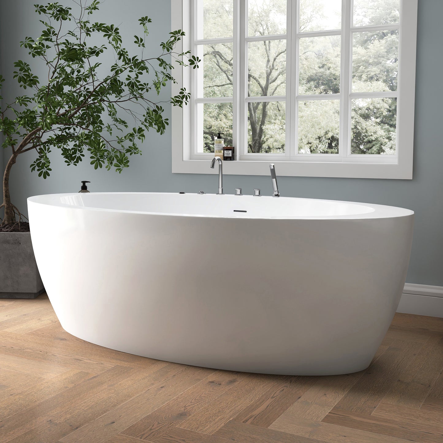 Medunjess 71'' Aura Freestanding acrylic massage bathtub，6-nozzle massage