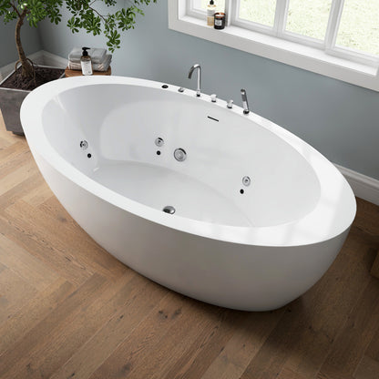 Medunjess 71'' Aura Freestanding acrylic massage bathtub，6-nozzle massage