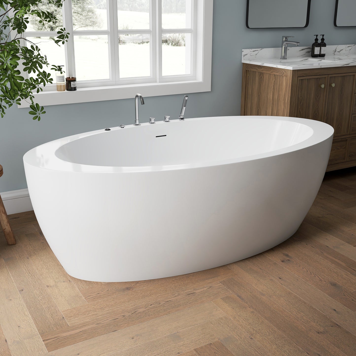 Medunjess 71'' Aura Freestanding acrylic massage bathtub，6-nozzle massage