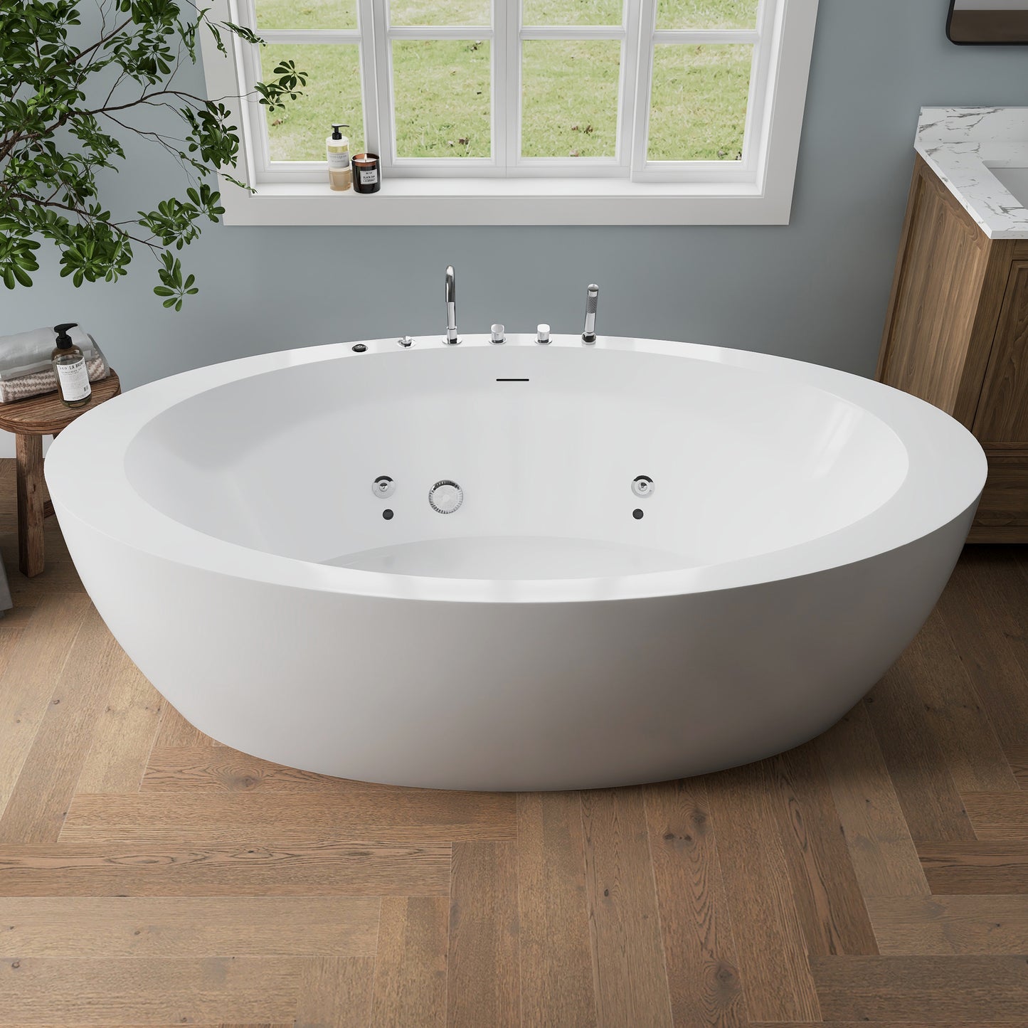 Medunjess 71'' Aura Freestanding acrylic massage bathtub，6-nozzle massage
