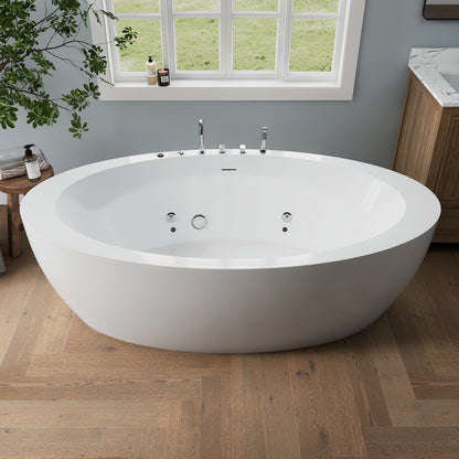 Medunjess 71'' Aura Freestanding acrylic massage bathtub，6-nozzle massage