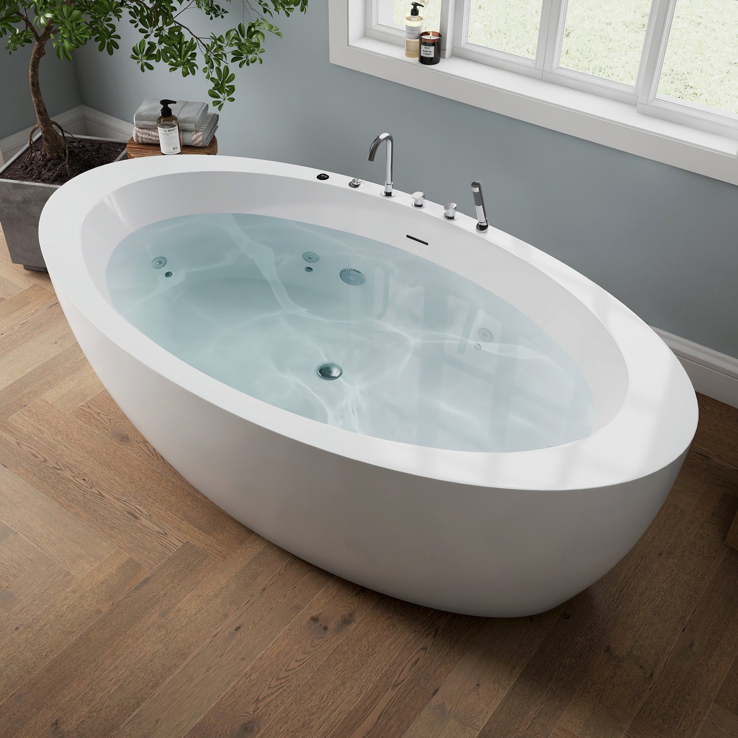 Medunjess 71'' Aura Freestanding acrylic massage bathtub，6-nozzle massage