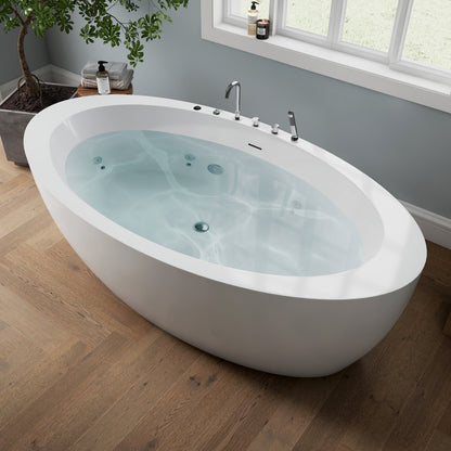 Medunjess 71'' Aura Freestanding acrylic massage bathtub，6-nozzle massage