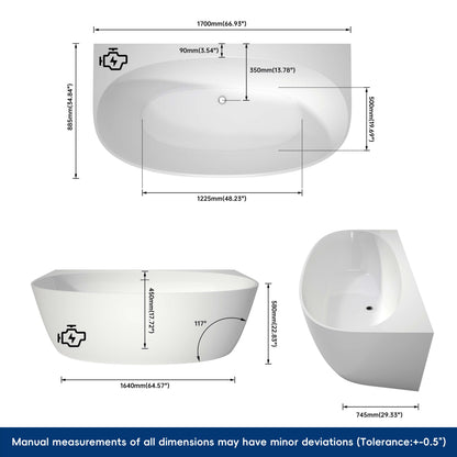 Medunjess 67'' Cove Freestanding acrylic bathtub