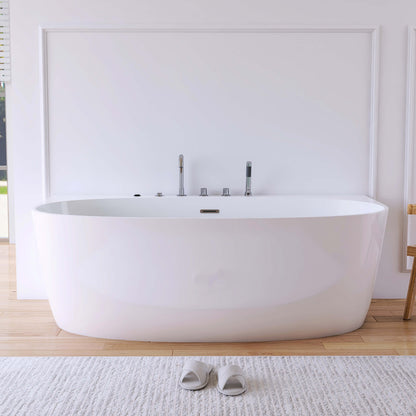 Medunjess 67” Element Freestanding acrylic massage bathtub，6-nozzle massage