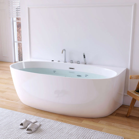 Medunjess 67” Element Freestanding acrylic massage bathtub，6-nozzle massage