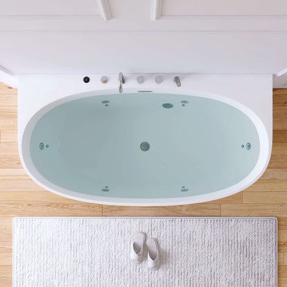 Medunjess 67” Element Freestanding acrylic massage bathtub，6-nozzle massage