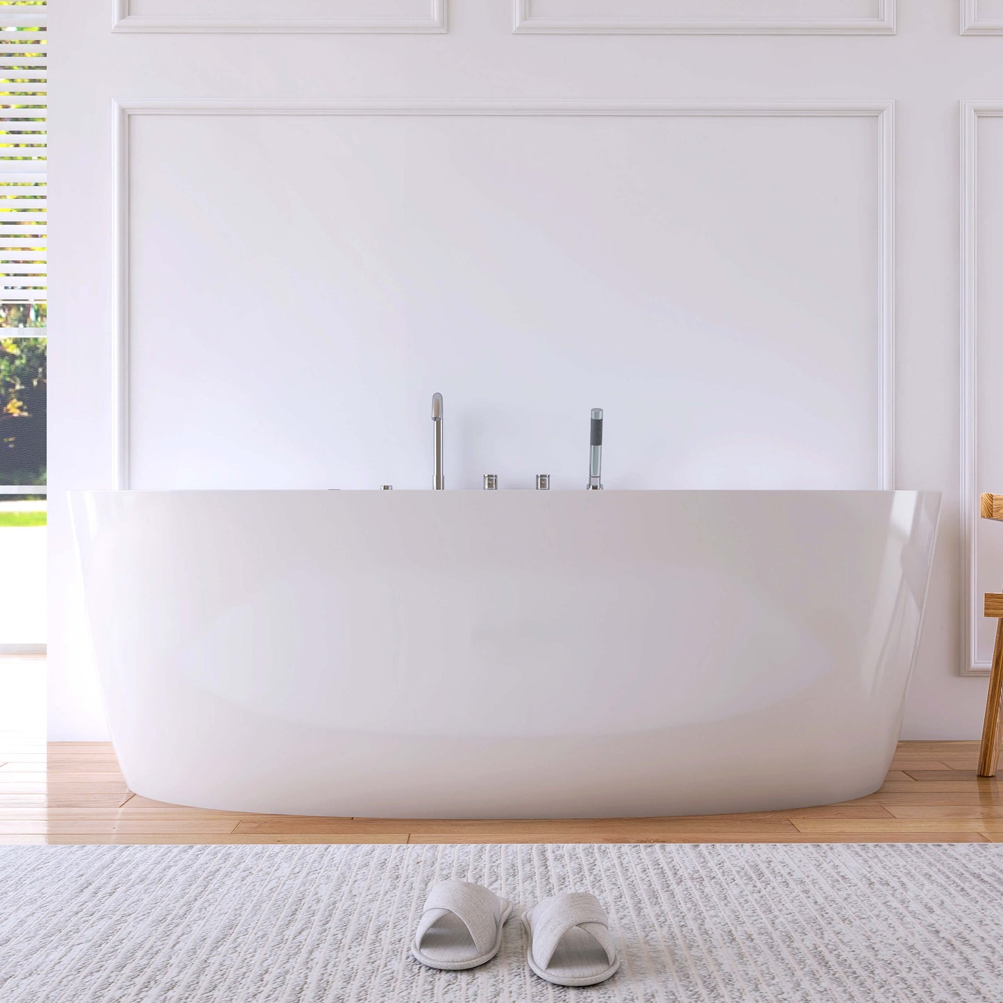 Medunjess 67” Element Freestanding acrylic massage bathtub，6-nozzle massage