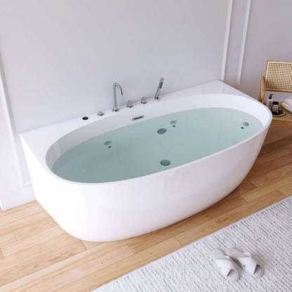 Medunjess 67” Element Freestanding acrylic massage bathtub，6-nozzle massage