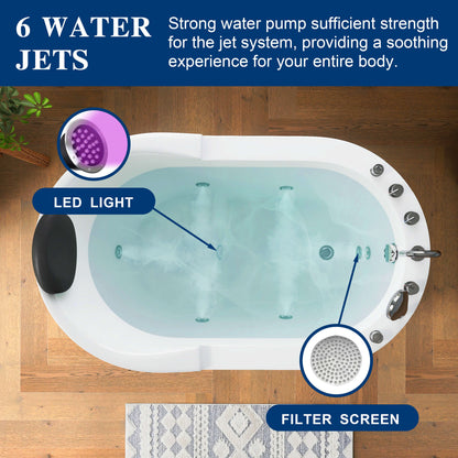 Medunjess 51'' Gleam Freestanding acrylic massage bathtub，6-nozzle massage
