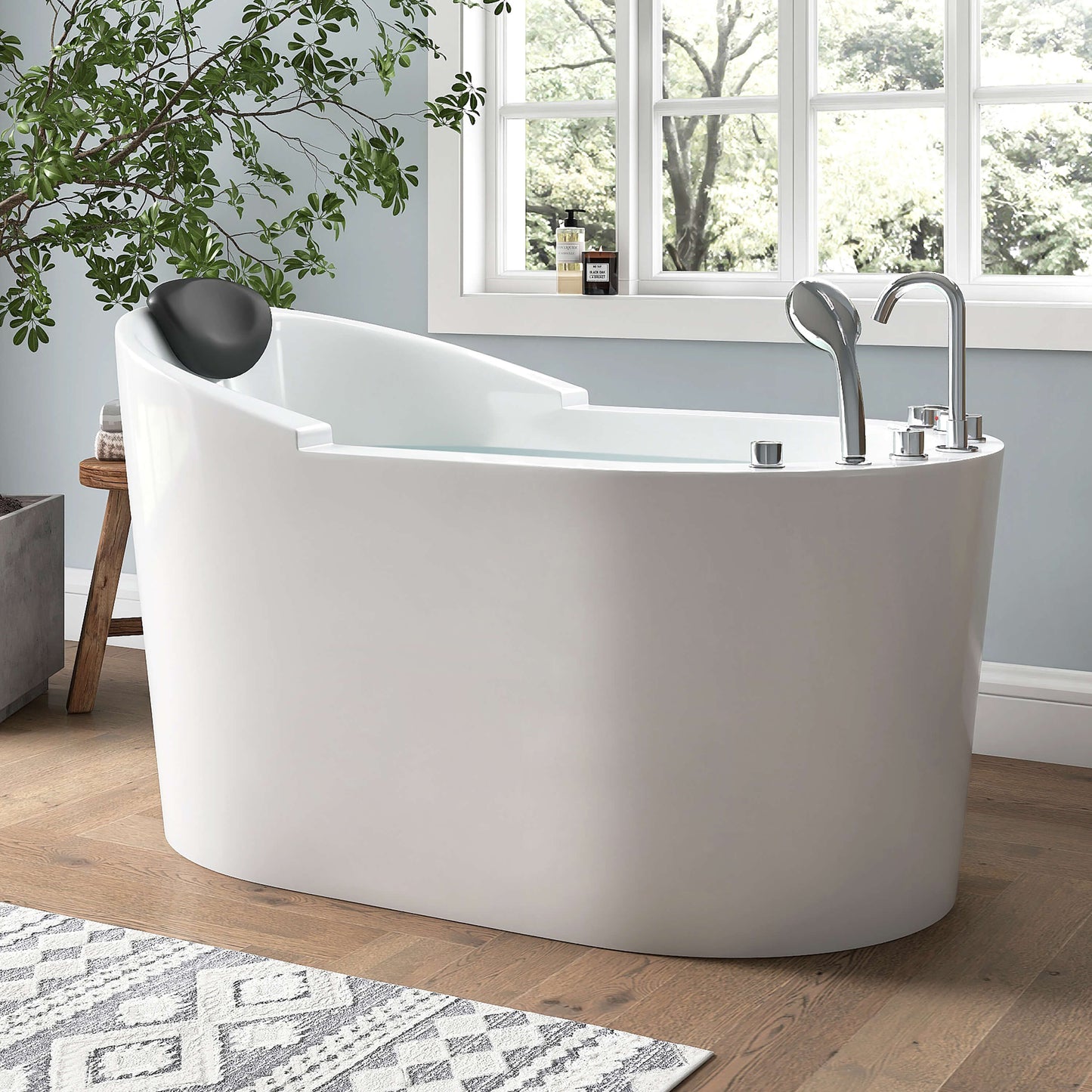 Medunjess 51'' Gleam Freestanding acrylic massage bathtub，6-nozzle massage