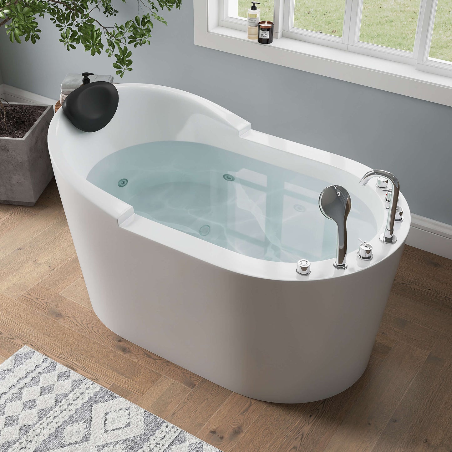 Medunjess 51'' Gleam Freestanding acrylic massage bathtub，6-nozzle massage