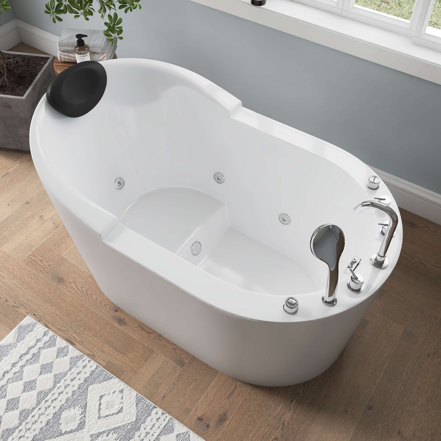 Medunjess 51'' Gleam Freestanding acrylic massage bathtub，6-nozzle massage