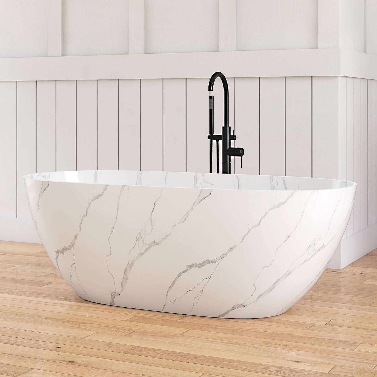 Medunjess 63'' Firmus Freestanding Bathtub Solid Surface Stone