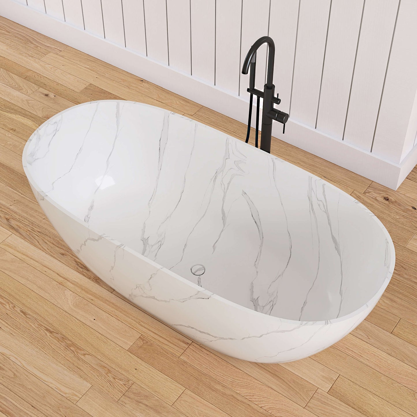 Medunjess 63'' Firmus Freestanding Bathtub Solid Surface Stone