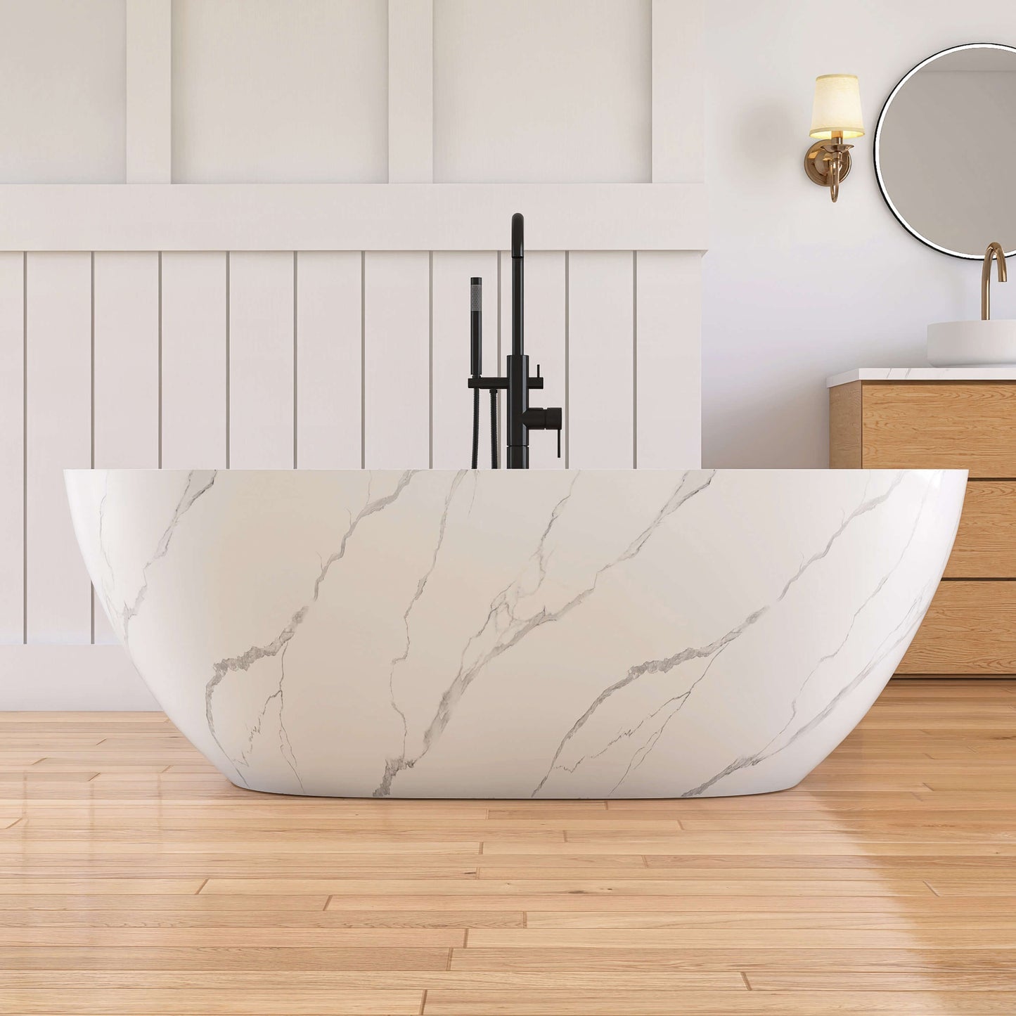 Medunjess 63'' Firmus Freestanding Bathtub Solid Surface Stone
