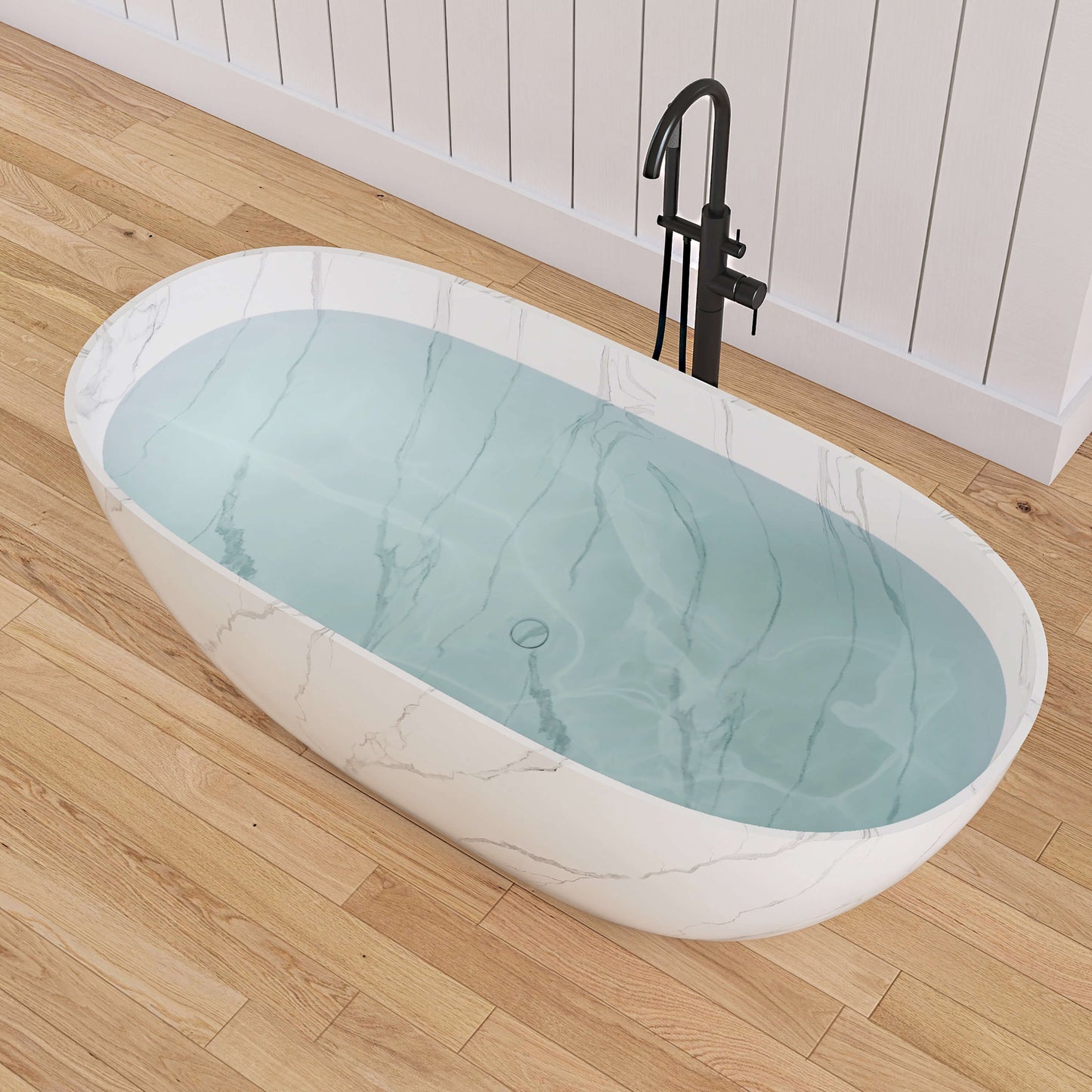 Medunjess 63'' Firmus Freestanding Bathtub Solid Surface Stone