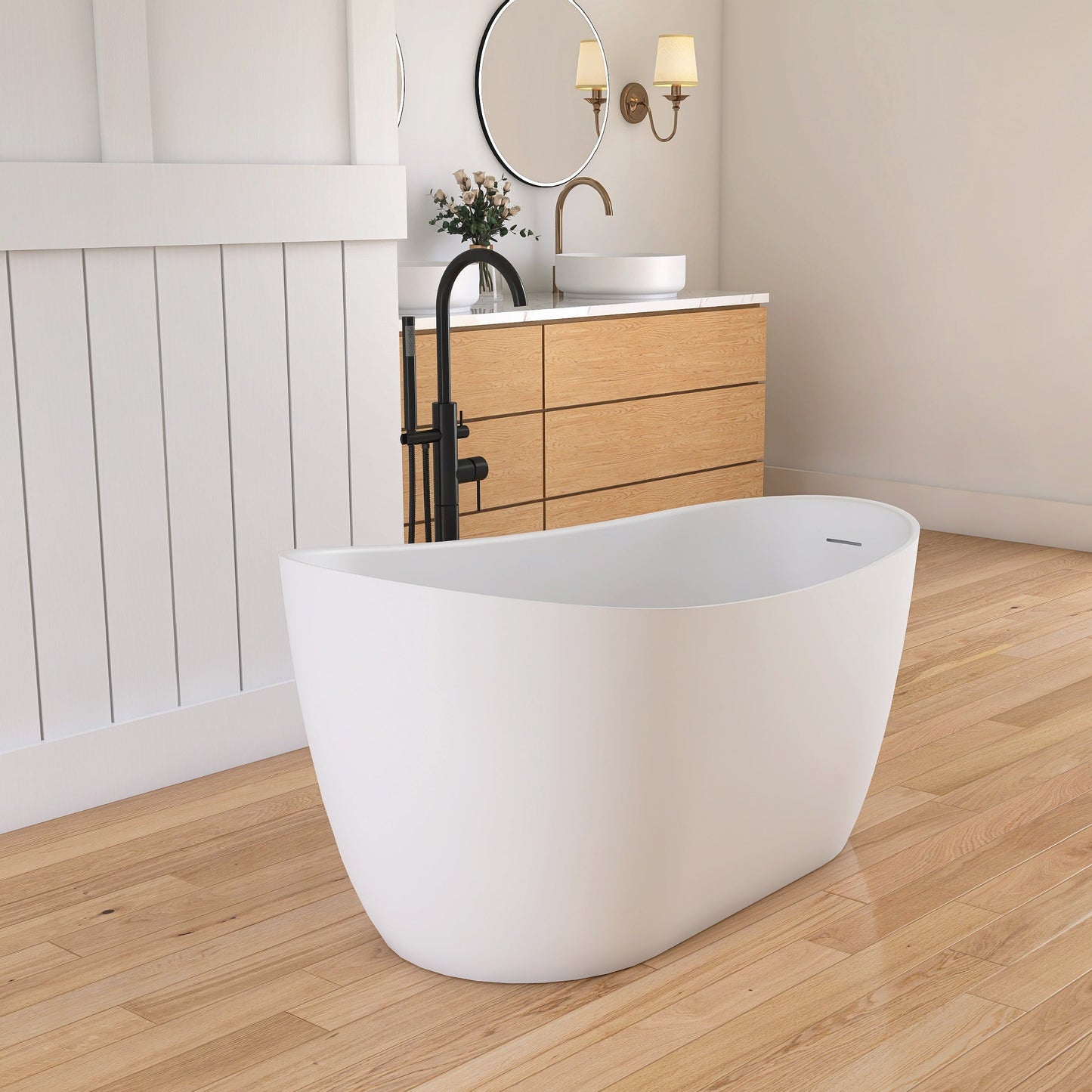 Medunjess 51" Oval Solid Surface Stone Freestanding Bathtub