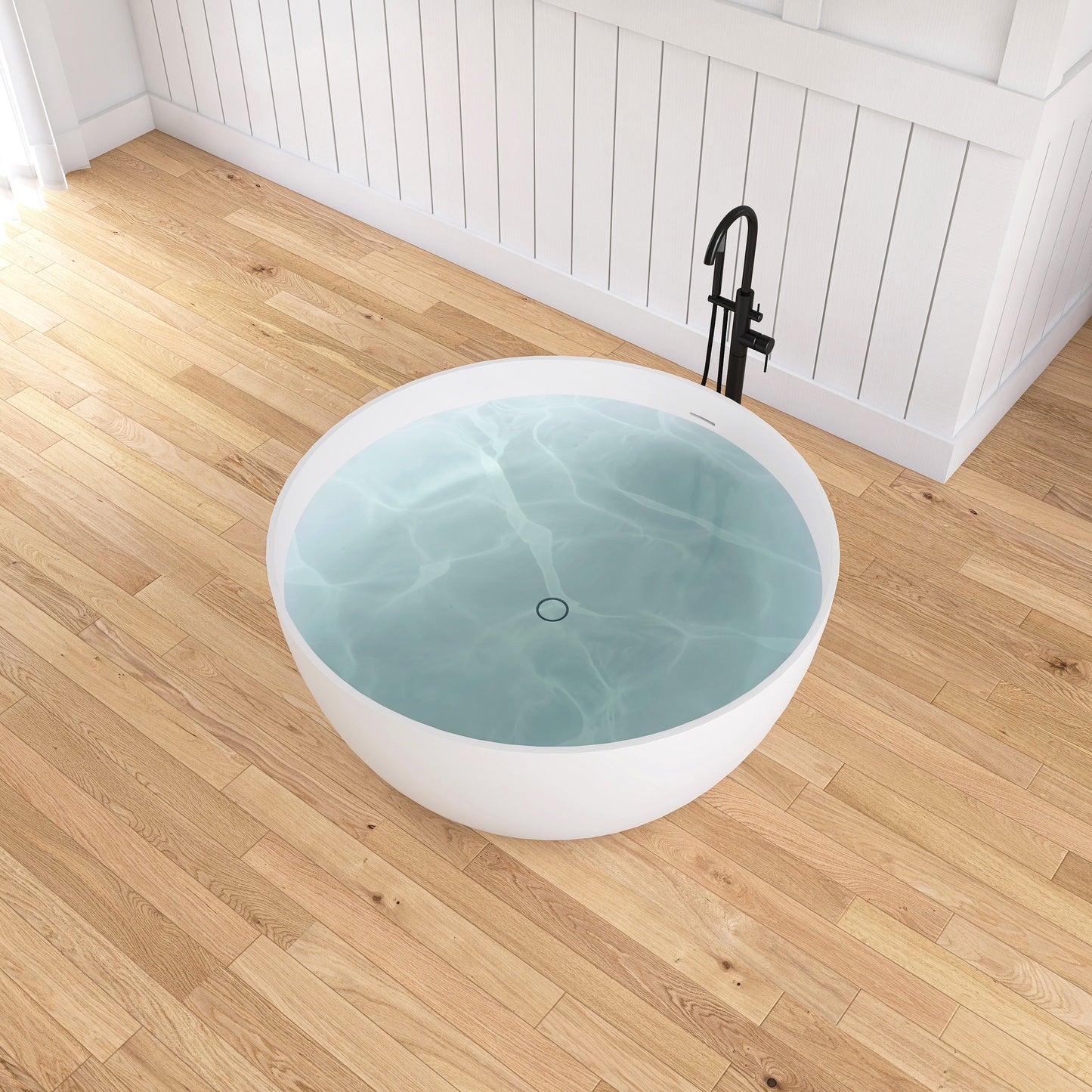 Medunjess 51" Round Solid Surface Stone Freestanding Bathtub