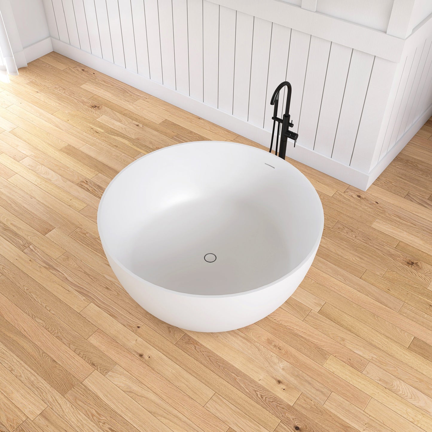 Medunjess 51" Round Solid Surface Stone Freestanding Bathtub
