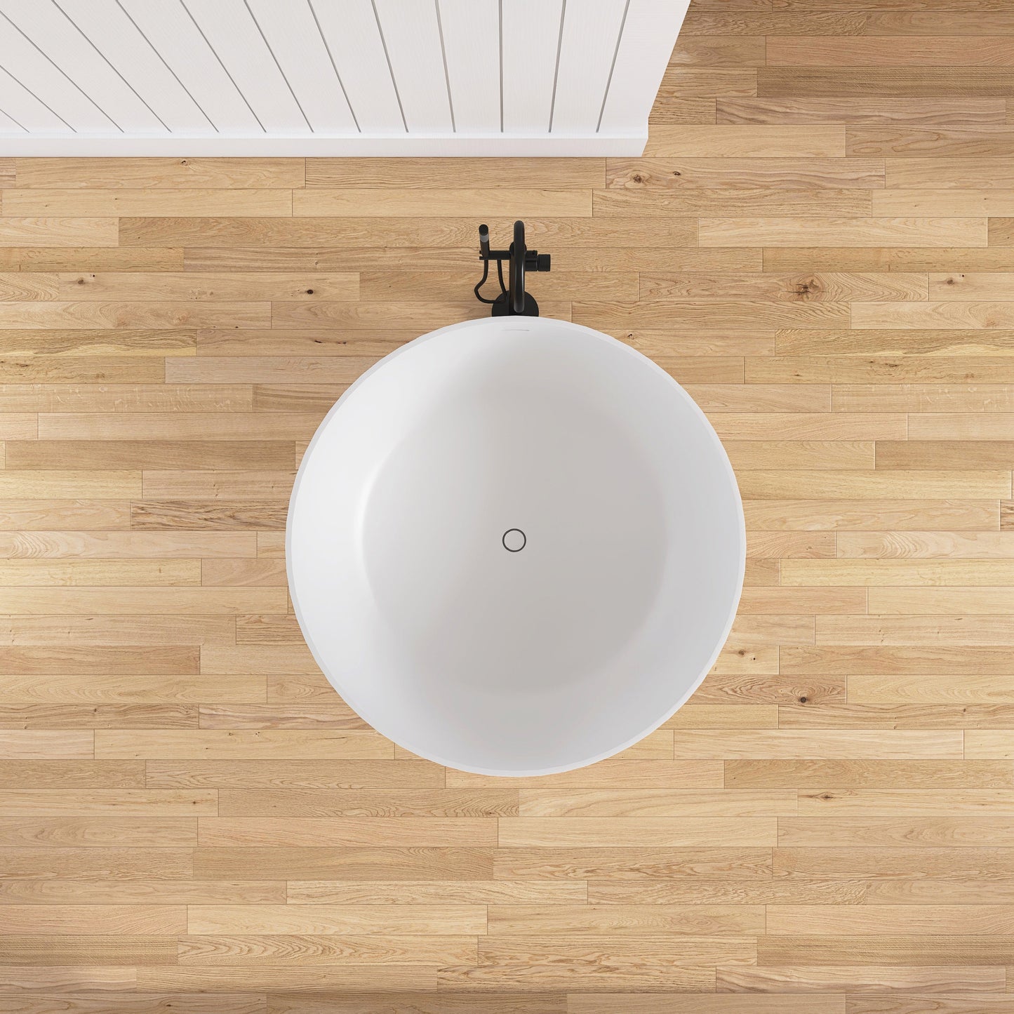 Medunjess 51" Round Solid Surface Stone Freestanding Bathtub