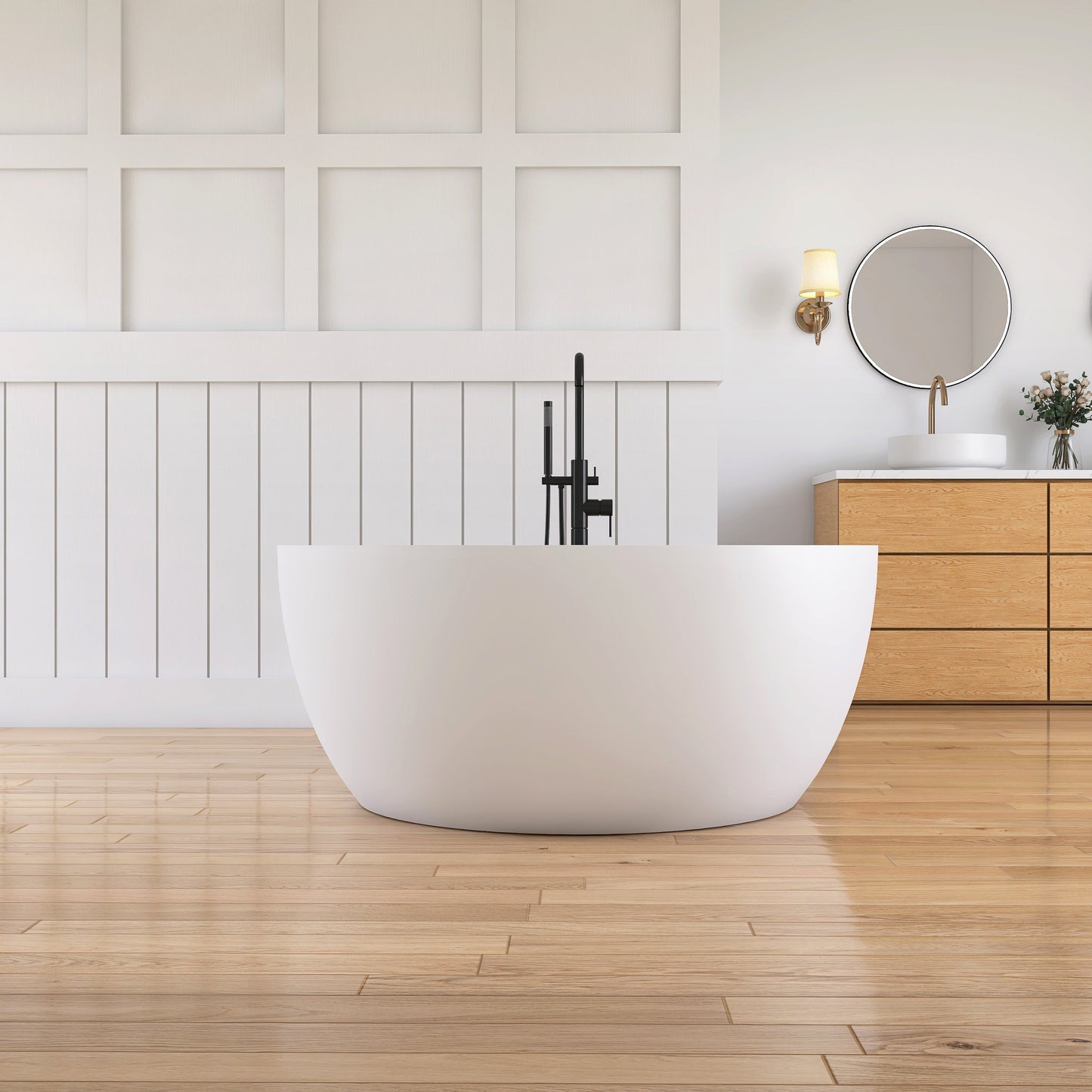Medunjess 51" Round Solid Surface Stone Freestanding Bathtub
