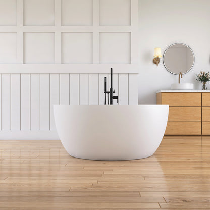 Medunjess 51" Round Solid Surface Stone Freestanding Bathtub