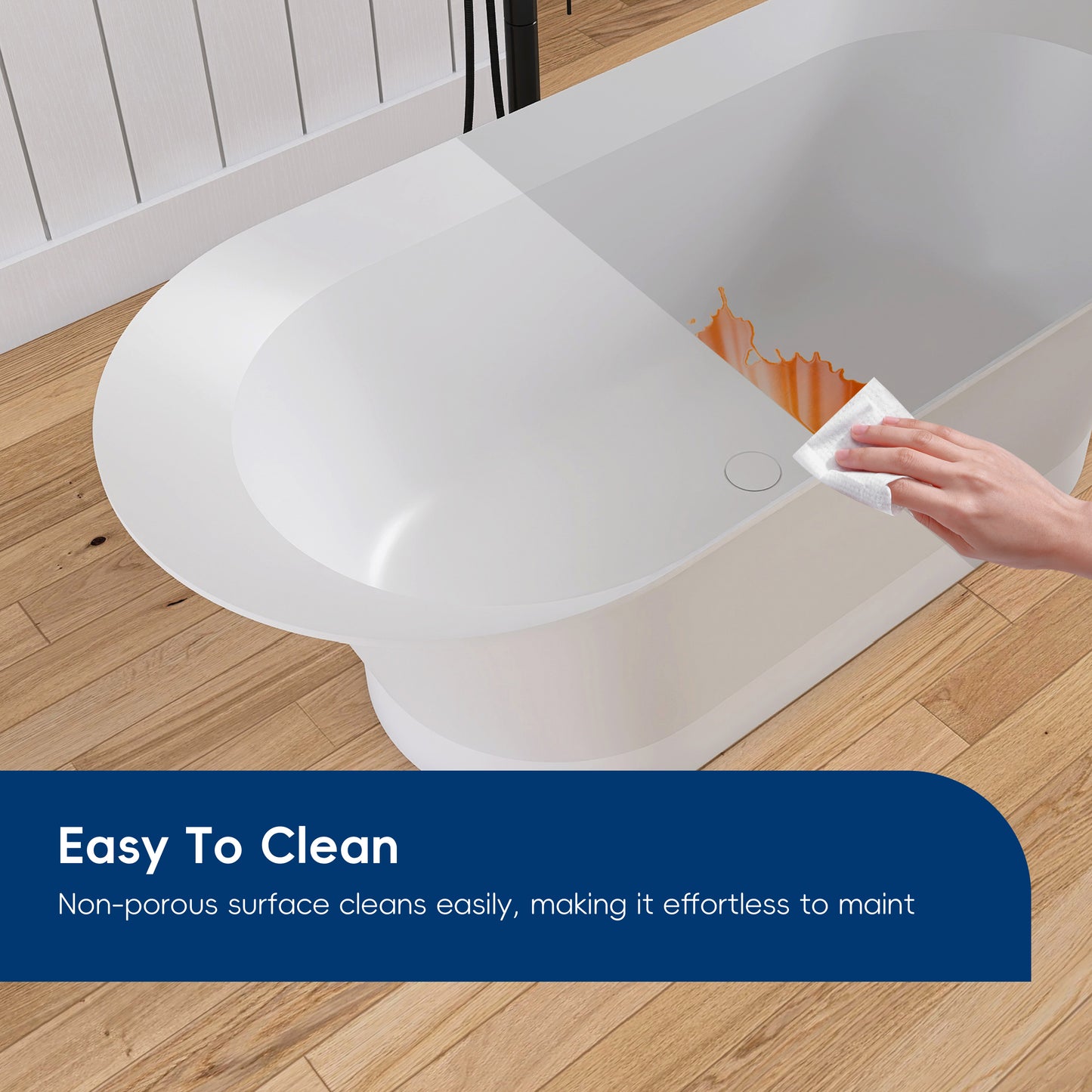 Medunjess 66'' Onyx Freestanding Tub Solid Surface Deep Soaking Bathtub
