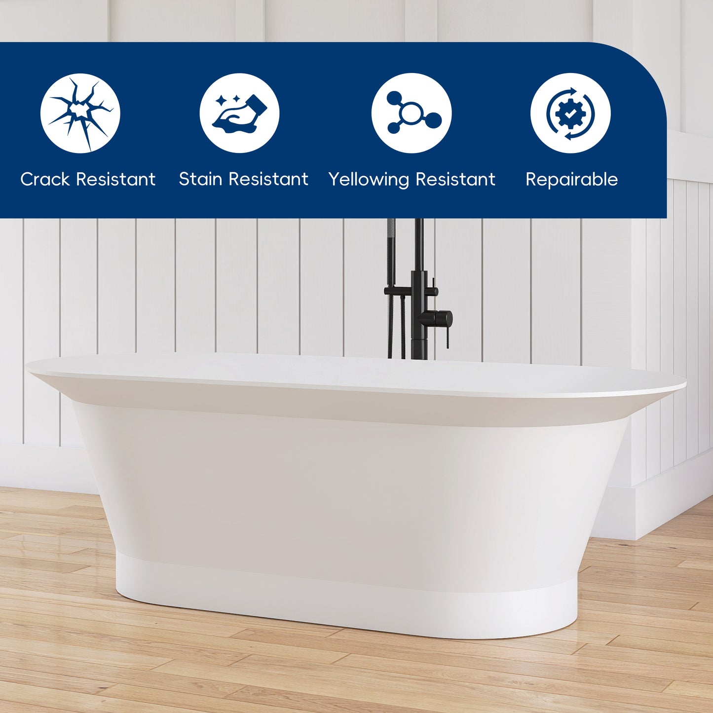 Medunjess 66'' Onyx Freestanding Tub Solid Surface Deep Soaking Bathtub