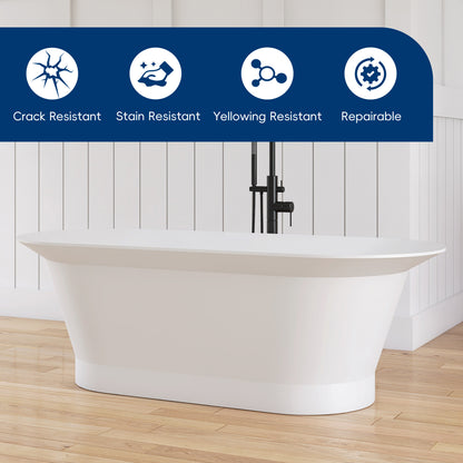 Medunjess 66'' Onyx Freestanding Tub Solid Surface Deep Soaking Bathtub