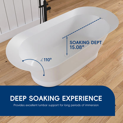 Medunjess 66'' Onyx Freestanding Tub Solid Surface Deep Soaking Bathtub