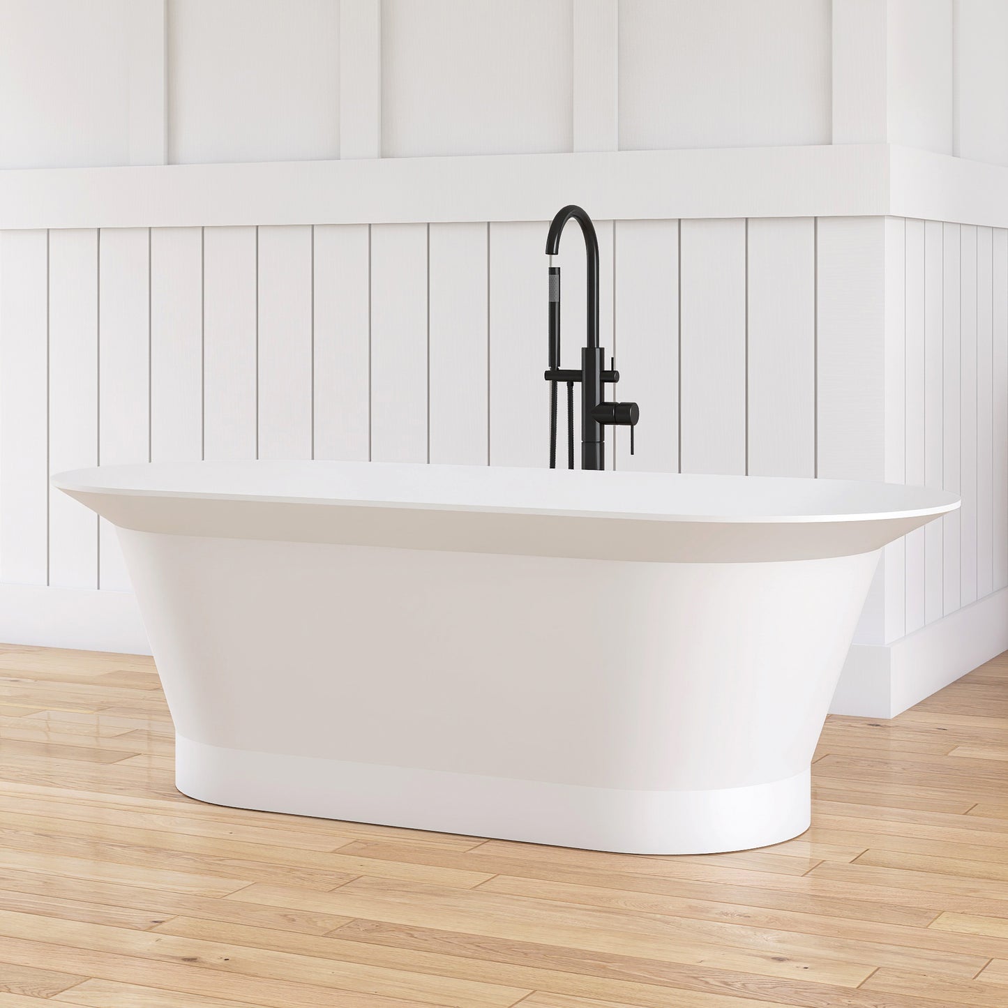 Medunjess 66'' Onyx Freestanding Tub Solid Surface Deep Soaking Bathtub