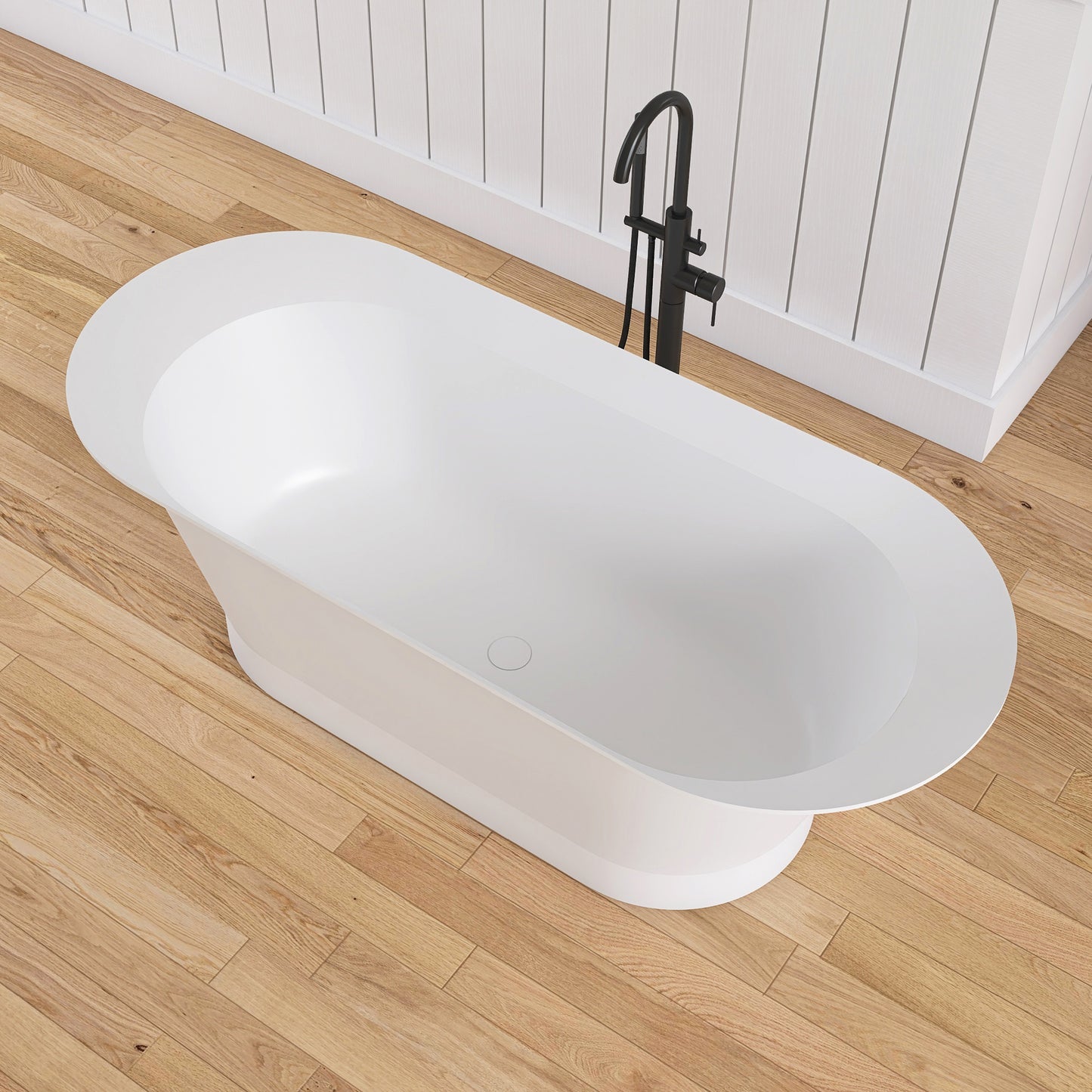 Medunjess 66'' Onyx Freestanding Tub Solid Surface Deep Soaking Bathtub