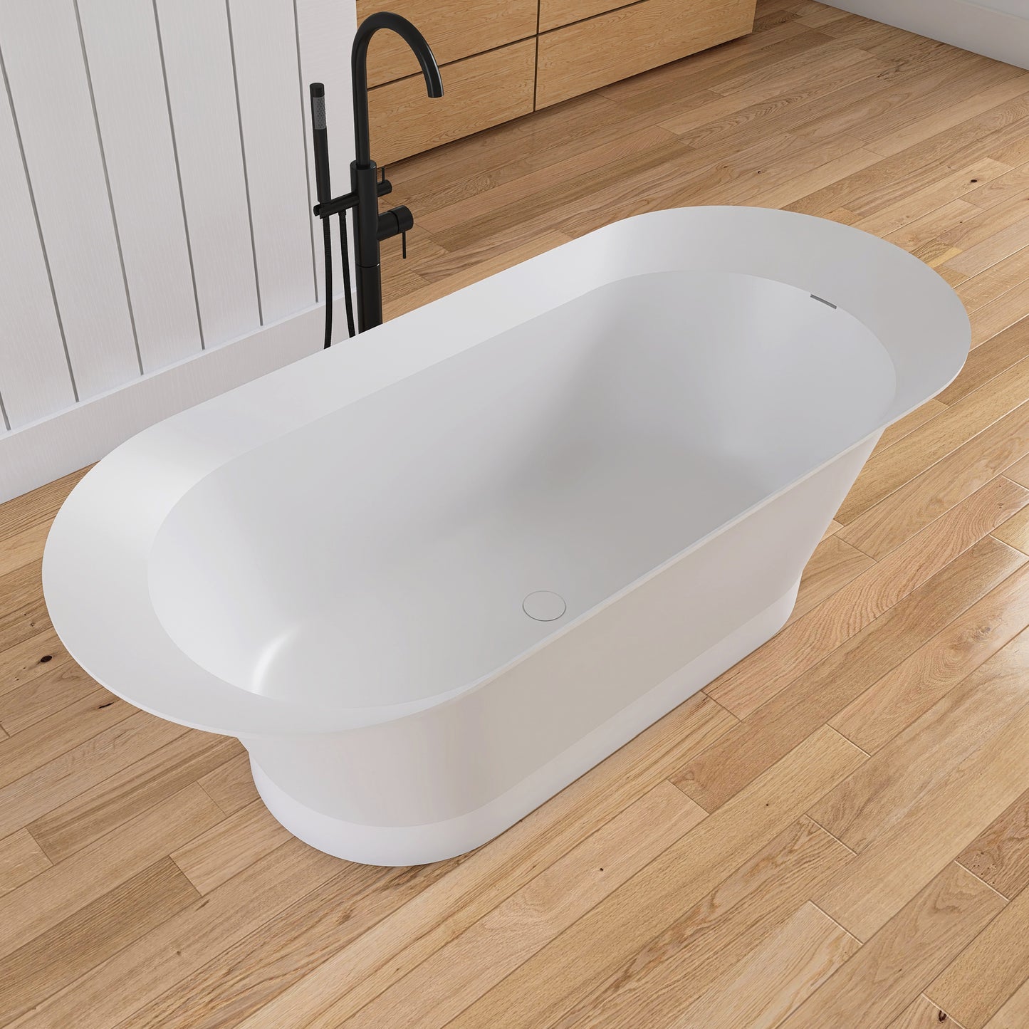 Medunjess 66'' Onyx Freestanding Tub Solid Surface Deep Soaking Bathtub