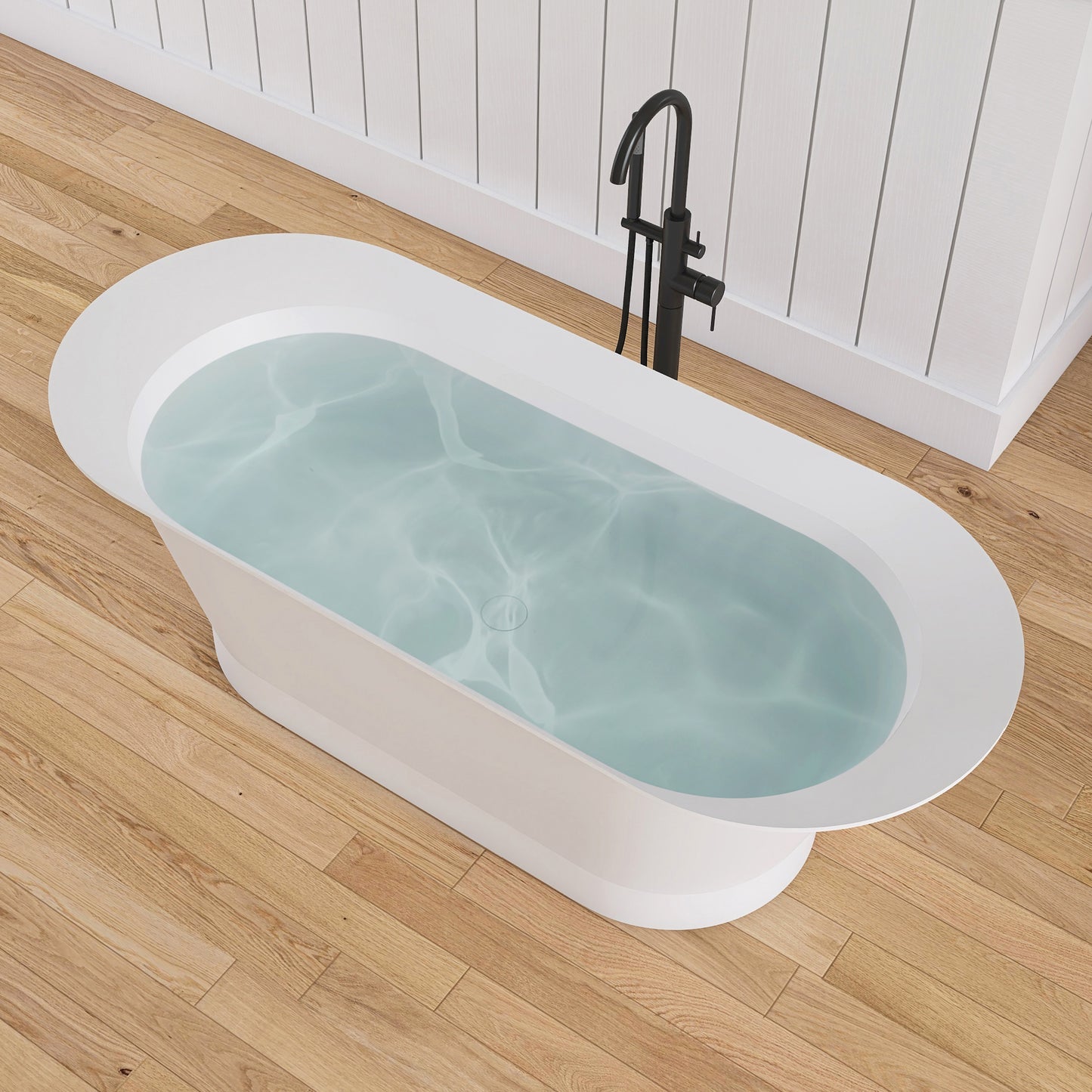 Medunjess 66'' Onyx Freestanding Tub Solid Surface Deep Soaking Bathtub