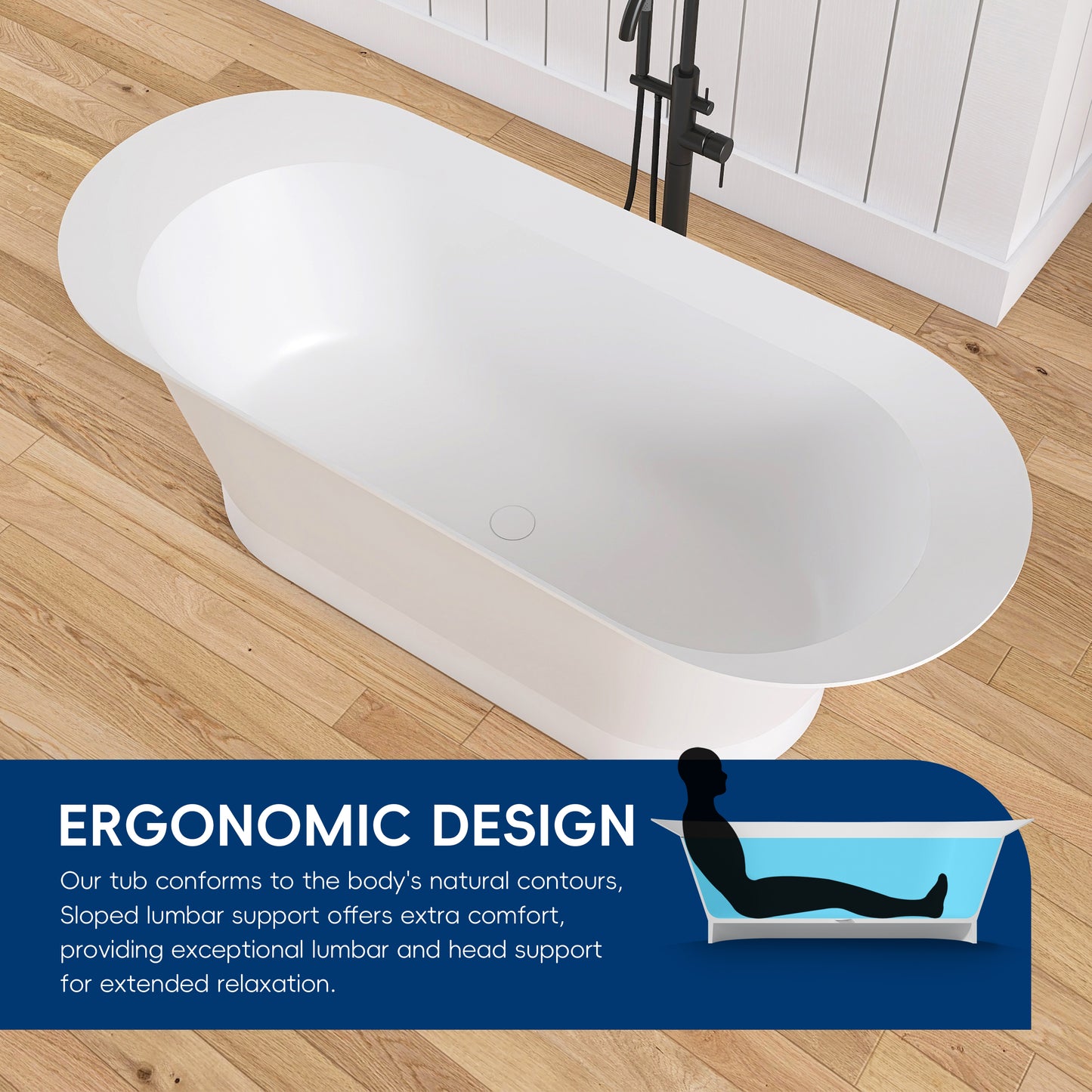 Medunjess 66'' Onyx Freestanding Tub Solid Surface Deep Soaking Bathtub