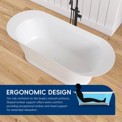 Medunjess 66'' Onyx Freestanding Tub Solid Surface Deep Soaking Bathtub