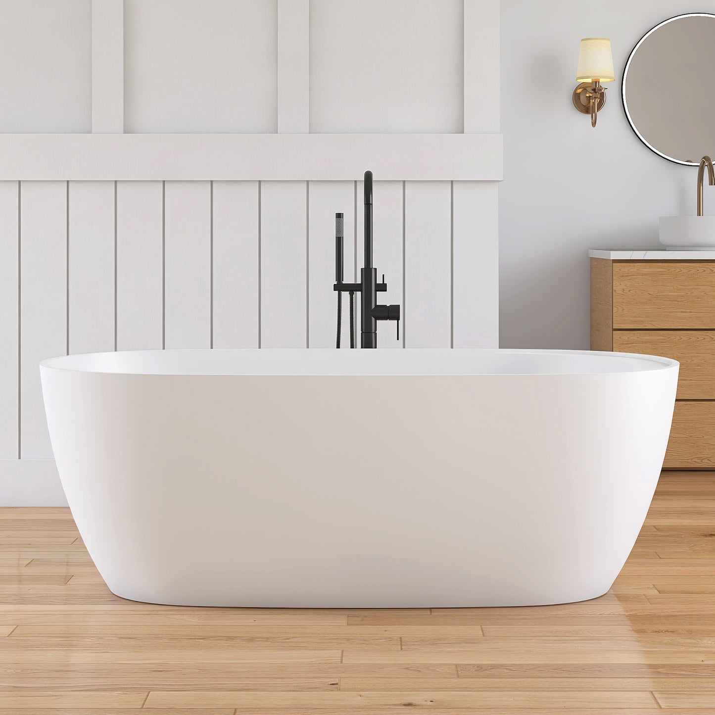 Medunjess 63'' Veloris Freestanding Tub Solid Surface Deep Soaking Bathtub