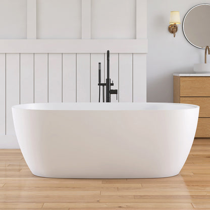 Medunjess 63'' Veloris Freestanding Tub Solid Surface Deep Soaking Bathtub