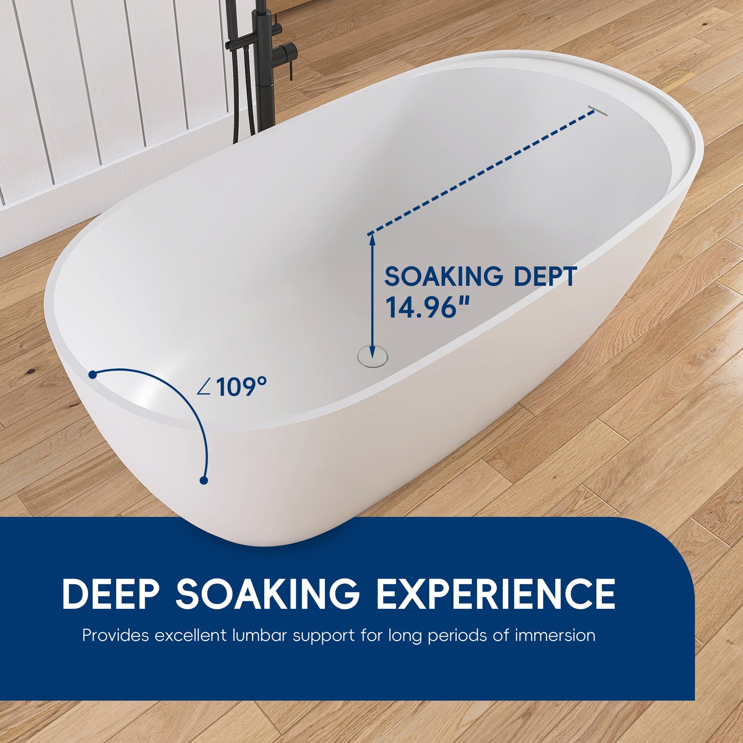 Medunjess 63'' Veloris Freestanding Tub Solid Surface Deep Soaking Bathtub
