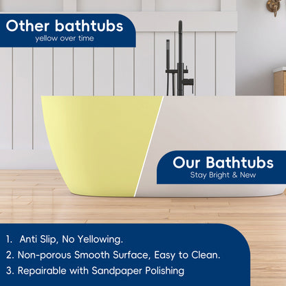 Medunjess 63'' Veloris Freestanding Tub Solid Surface Deep Soaking Bathtub