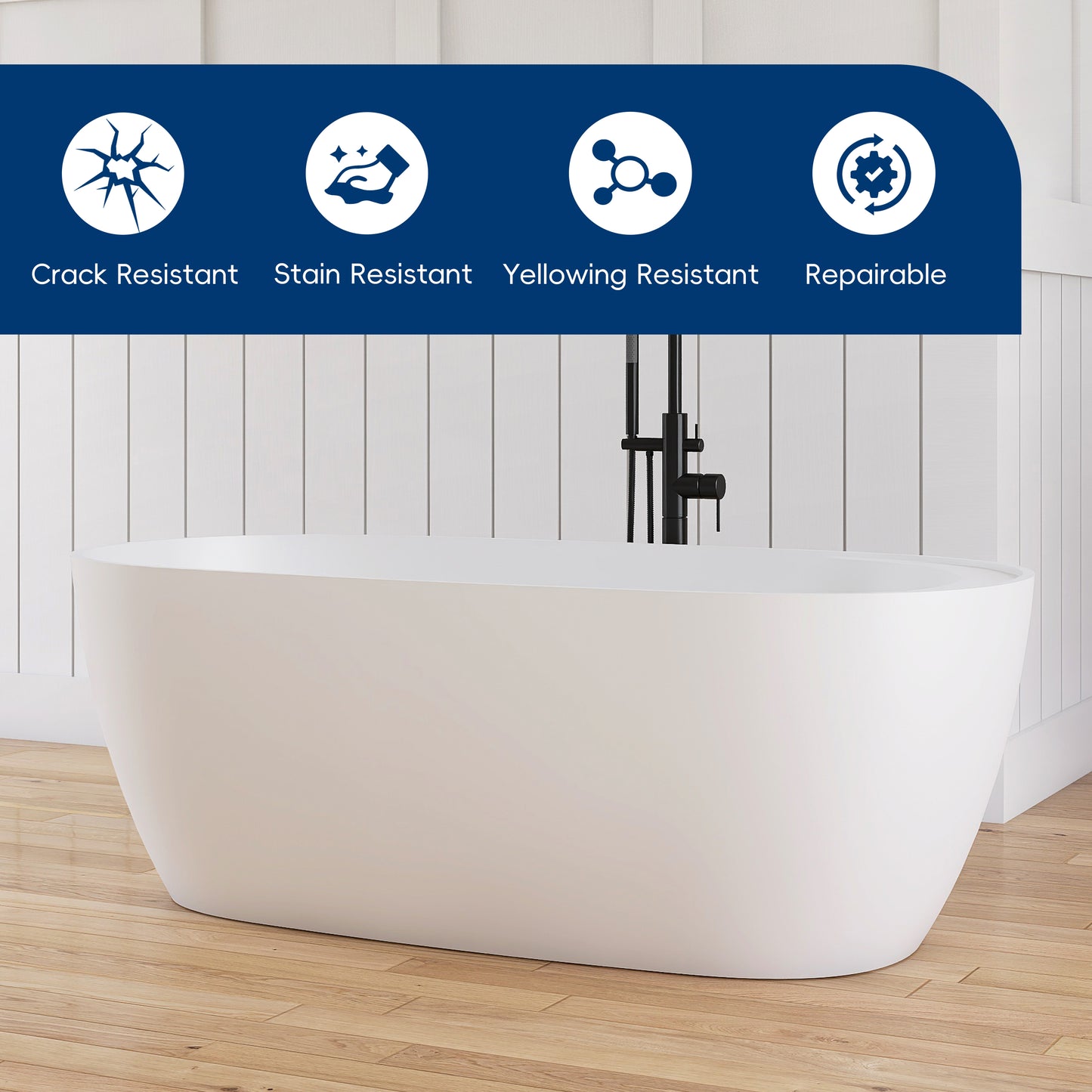 Medunjess 63'' Veloris Freestanding Tub Solid Surface Deep Soaking Bathtub