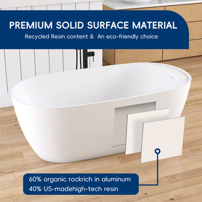 Medunjess 63'' Veloris Freestanding Tub Solid Surface Deep Soaking Bathtub