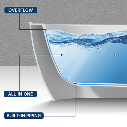 Medunjess 63'' Veloris Freestanding Tub Solid Surface Deep Soaking Bathtub