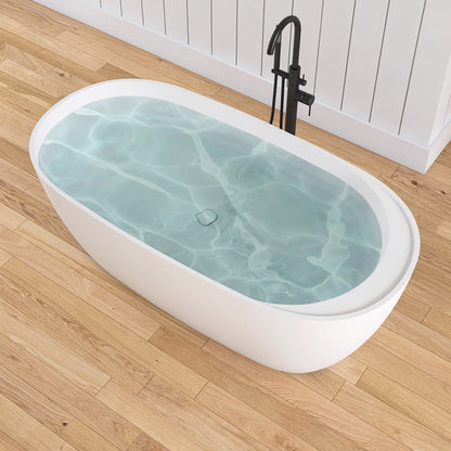 Medunjess 63'' Veloris Freestanding Tub Solid Surface Deep Soaking Bathtub